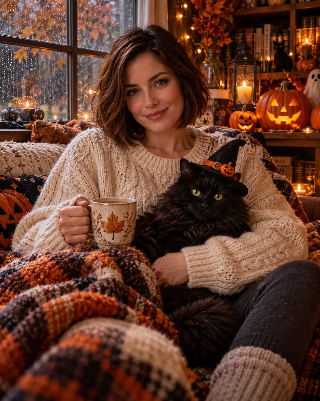 Cozy Halloween with My Cat — AI-created style illustration